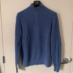 Brooks Brothers 100% Merino Wool Quarter Zip Blue Sweater